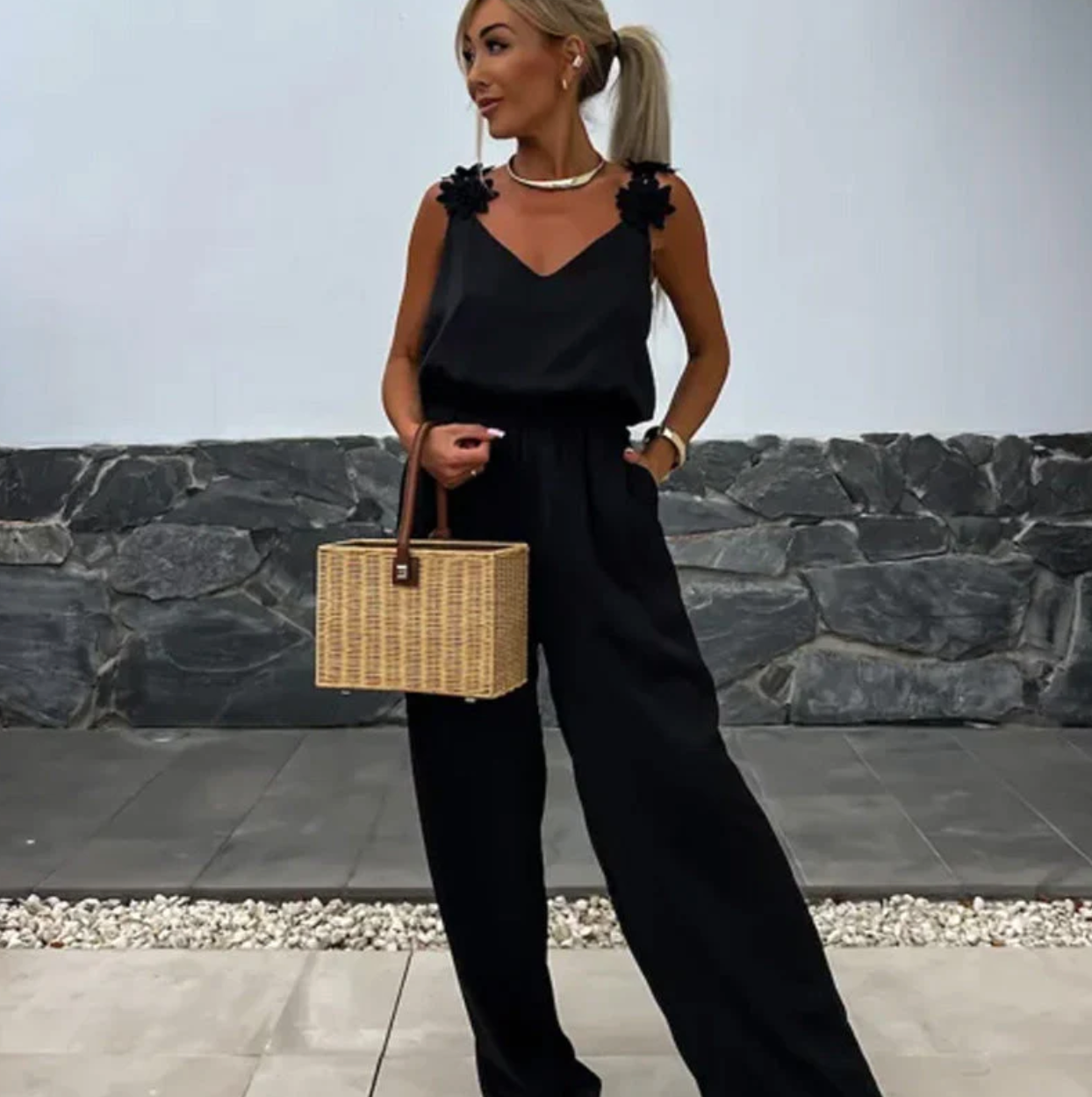 Sofie - Ærmeløs jumpsuit med brede ben