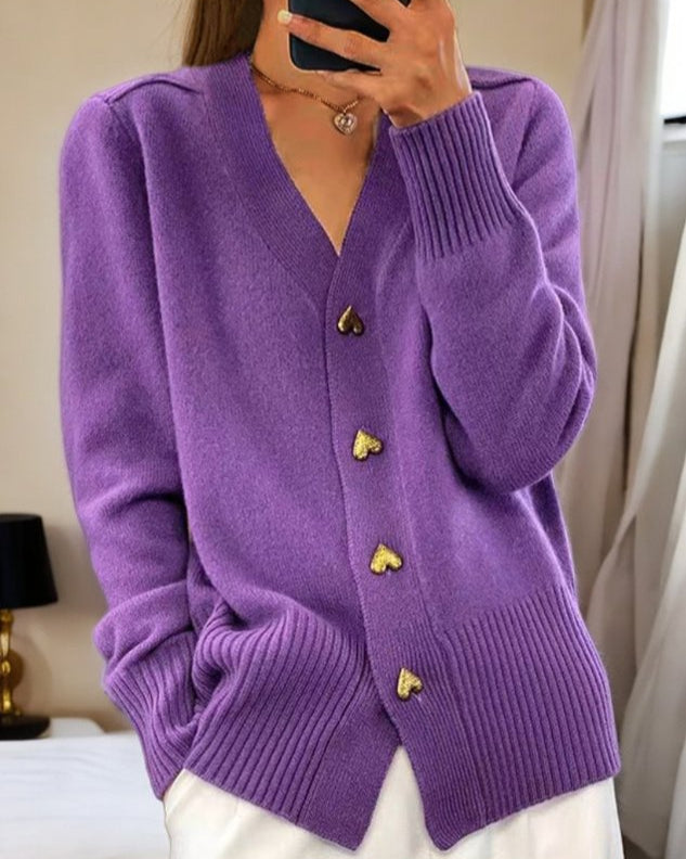 Elina™| Elegant cardigan med hjerteformede knapper