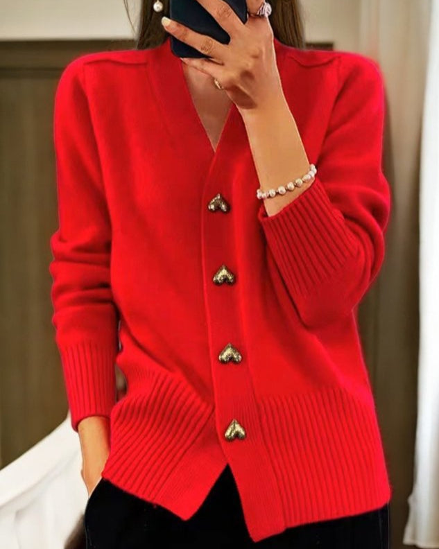 Elina™| Elegant cardigan med hjerteformede knapper